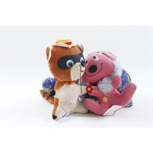 Vintage 60s Remco Dream Pets Plush, Cute Animal Dog Hippo, Brown Pink